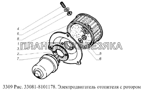 Электродвигатель отопителя с ротором ГАЗ-3309 (Евро 2)